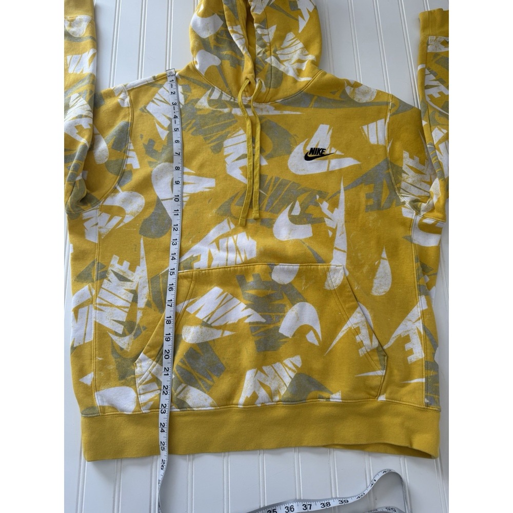 Nike Men's Pullover Hoodie All Over Logo Print Size L Yellow‎ Gray White - Picture 5 of 6